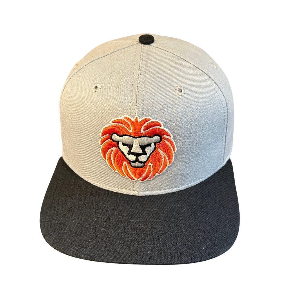 Lion Head Mascot New Era Pro Model Hat 7 7/8 Grey Black Made in USA NBA VTG 90s